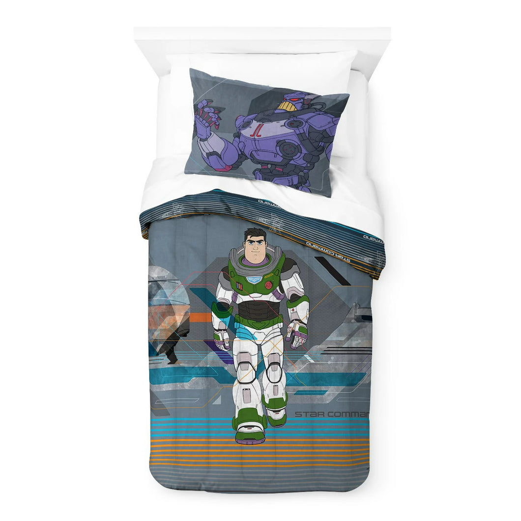 Buzz Lightyear Inner Space Kids 2-Piece Twin/Full Reversible Comforter and Sham Bedding Set, Microfiber, Gray, Disney
