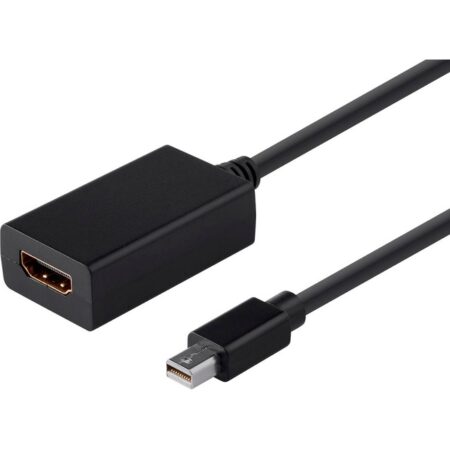 Black Mini DisplayPort to HDMI adapter cable with female HDMI end
