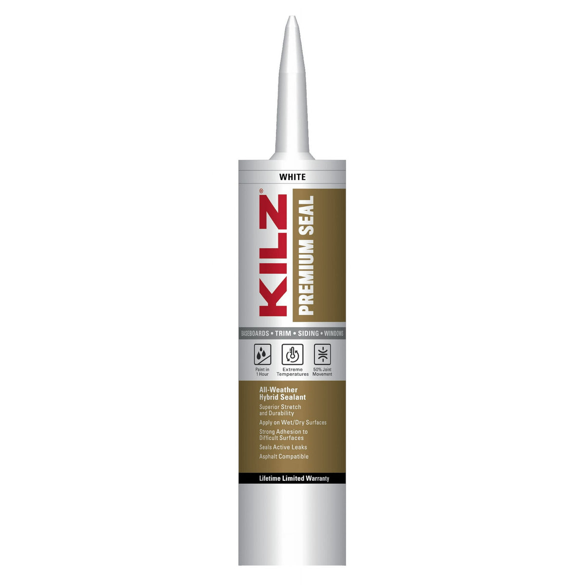 KILZ Premium Silicone Caulk Sealant, White, 10 oz (S1111)
