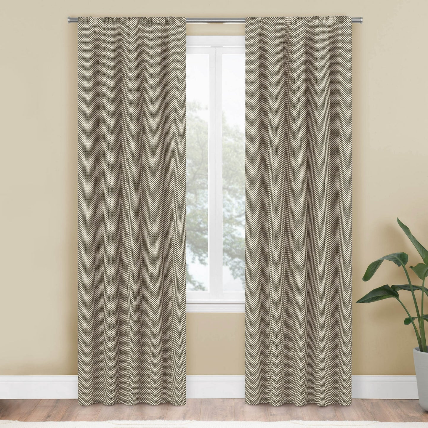 Mainstays Farmhouse Beige Diamond Light Filtering Rod Pocket Panel Pair, 76" x 84"