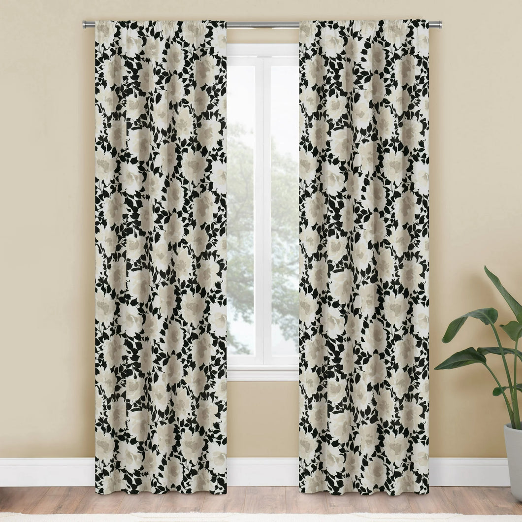 Mainstays Farmhouse Beige Floral Light Filtering Rod Pocket Panel Pair, 76