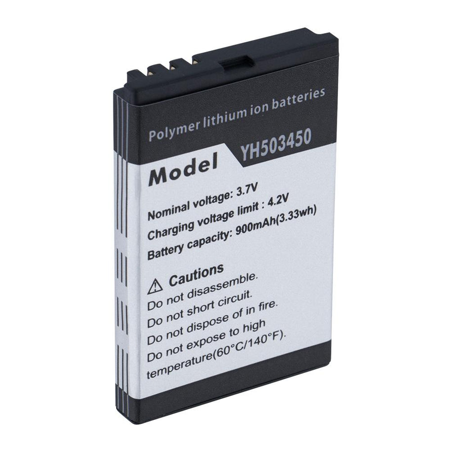 Lithium battery at an angle showing the contacts on its top edge