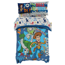 Load image into Gallery viewer, Toy Story Woody, Buzz, Forky and Rex Kids 2-Piece Twin/Full Comforter and Sham Bedding Set, Microfiber, Blue, Disney
