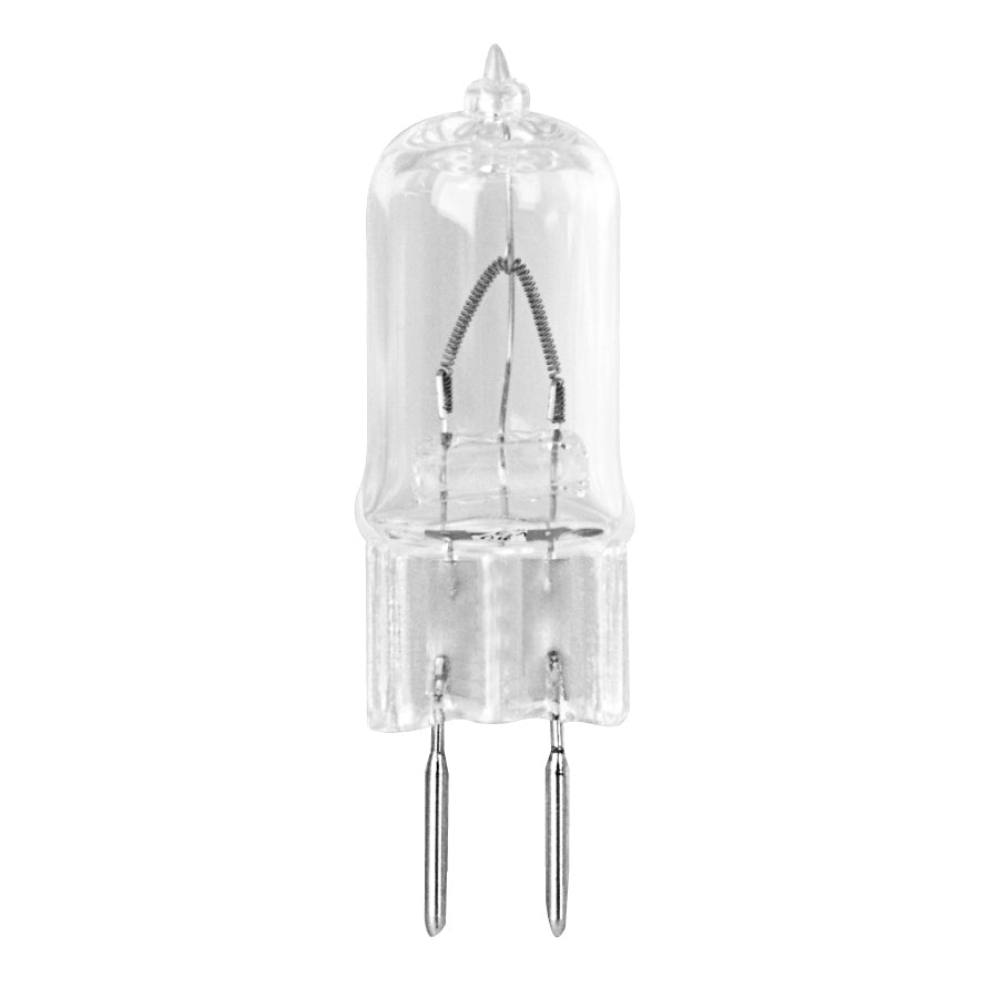 Clear T4 halogen capsule bulb with a coiled filament and two pin base