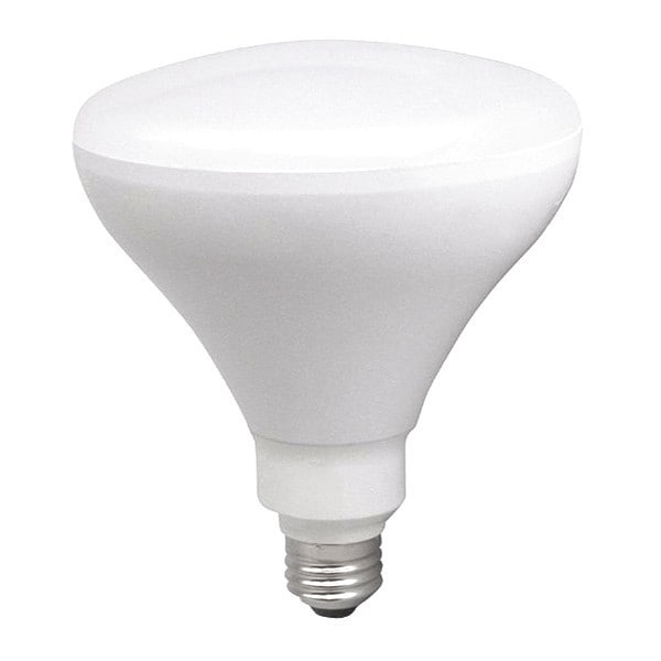 White BR40 LED flood bulb with a wide frosted dome and medium screw base