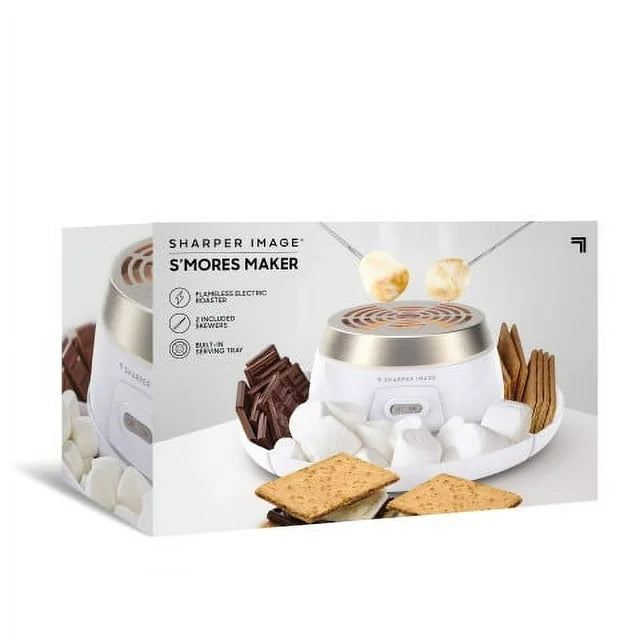 S'mores maker retail box at an angle with the maker and s'mores on the front