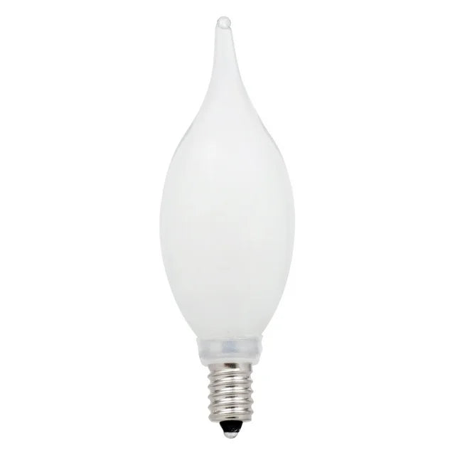 Frosted white flame tip LED bulb with a small candelabra screw base