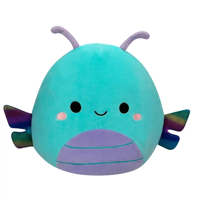 Teal dragonfly plush with lilac belly and rainbow shimmer wings