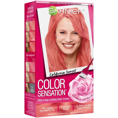 Garnier Sensation Hair Color Cream, 7.26 California Sunset (Coral Pink), 1 Kit