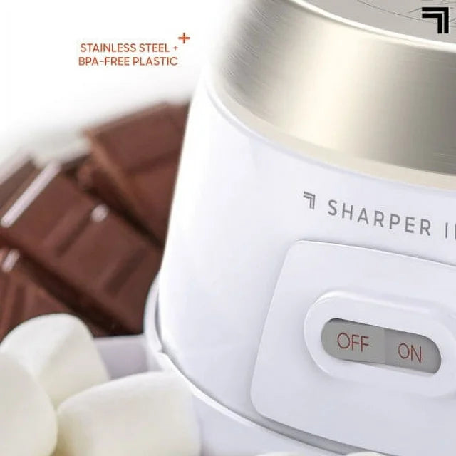 Close-up of the s'mores maker's off-on switch, steel top and white base