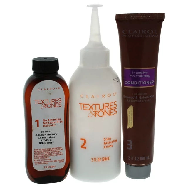 Clairol Textures and Tones 5G kit: color bottle, activating creme and conditioner