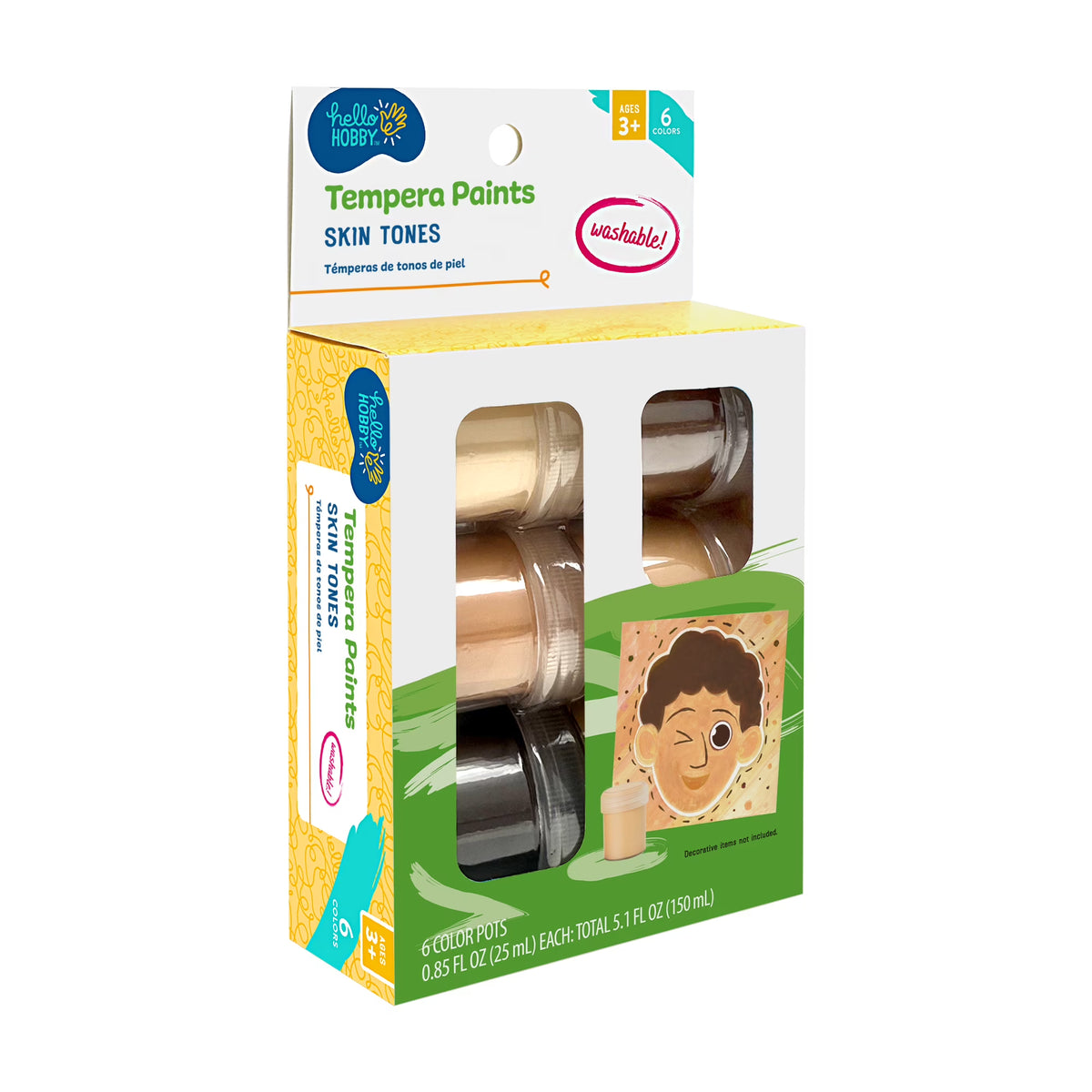 Hello Hobby Washable Tempera Paint Set, Safe & Nontoxic, Skin Tone, 6 Colors