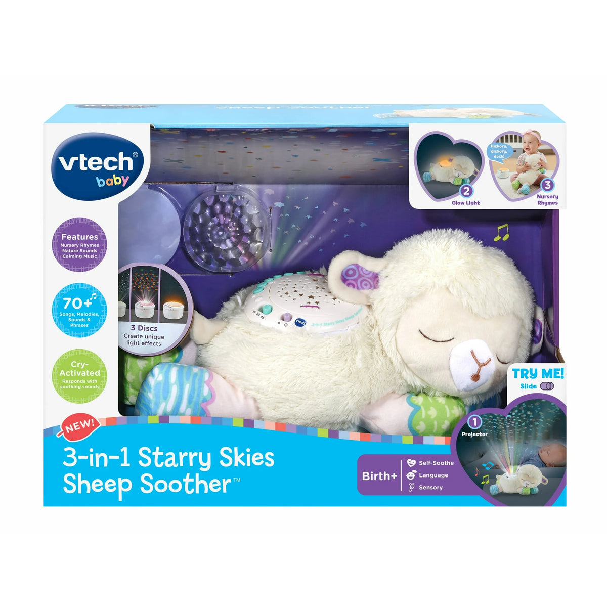 Boxed plush sleeping lamb soother with star projector and discs