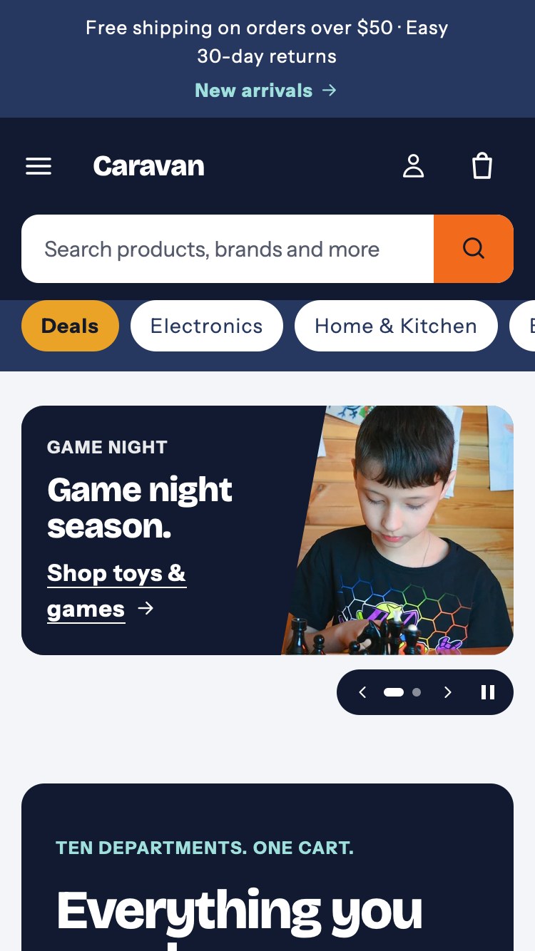 Beacon Shopify theme home page on a phone