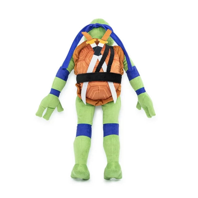 Back of the Leo plush with brown shell and two katana straps