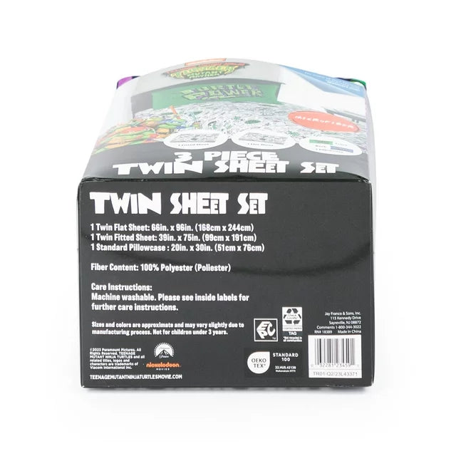 Back of the sheet set package listing sizes and 100% polyester