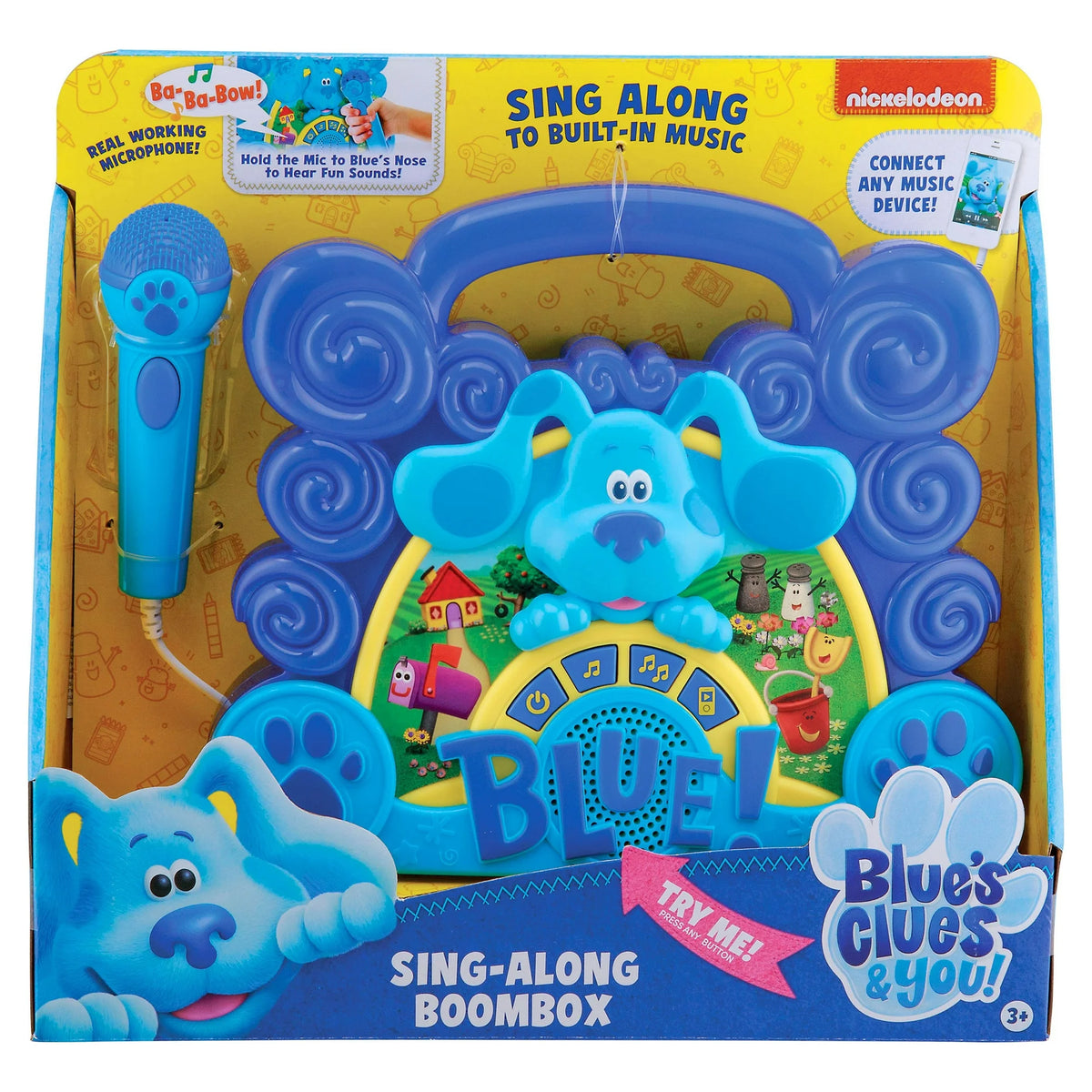 Front of the sing-along boombox box with the blue puppy boombox and microphone, ages 3+