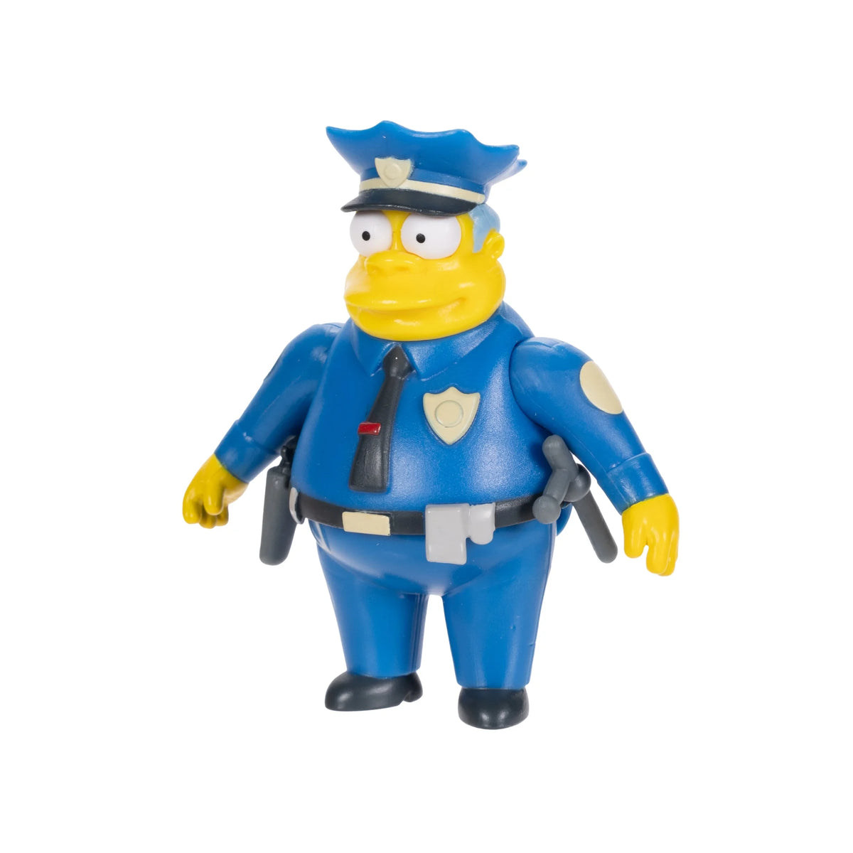 Angled view of the blue-uniformed police chief figure with badge and grey hair