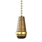 Tapered pecan wood pull with brass ring on a brass bead chain