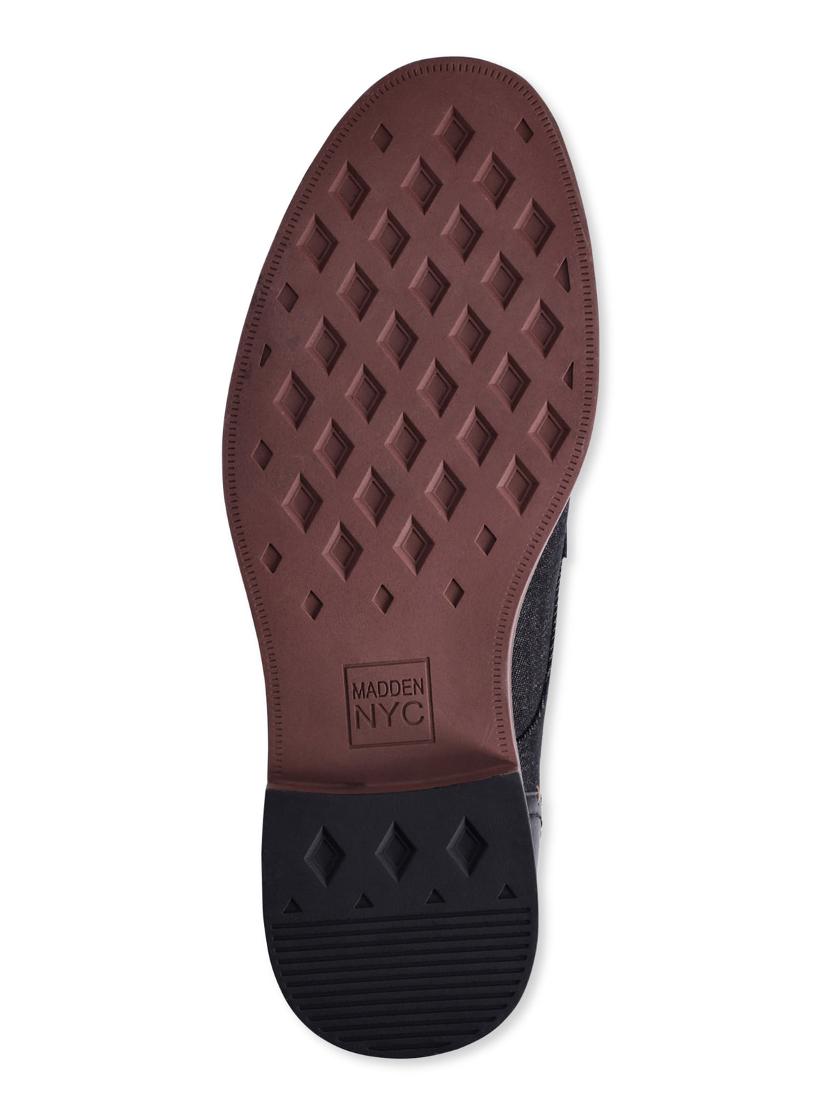 Brown diamond-tread sole of the oxford with a black heel