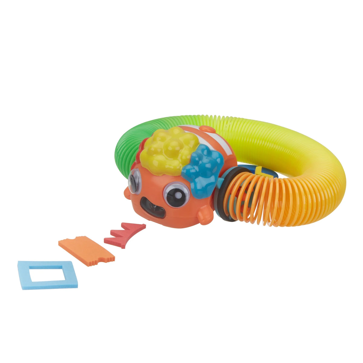 Clownfish spring toy with foam square, ticket and bunting shapes laid out in front