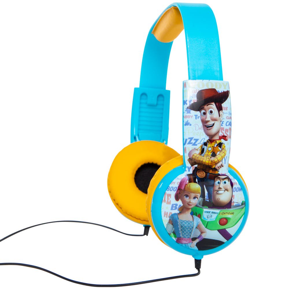Toy Story 4 kids' headphones with yellow ear pads and blue adjustable band
