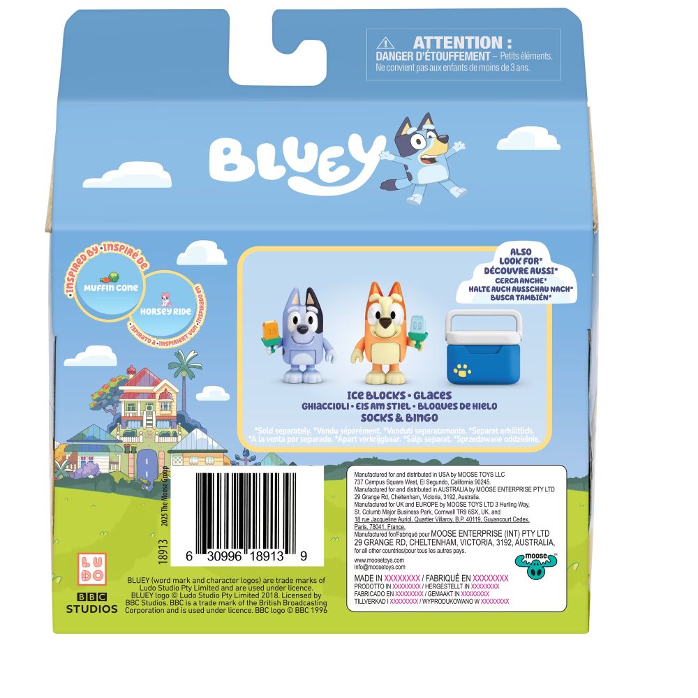 Back of the Bluey Spring Time box showing the Socks and Bingo set sold separately