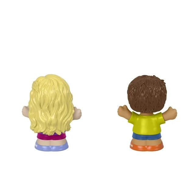 Back view of the two figures showing long blonde hair and brown hair