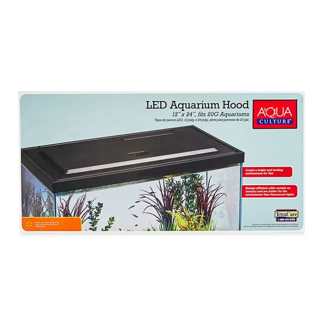 LED aquarium hood box, 12 by 24 inches, fits 20 gallon tanks