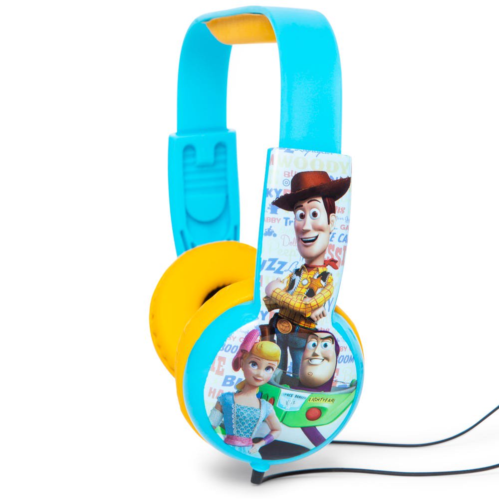 Blue and yellow headphones with Woody, Buzz and Bo Peep on the earcup