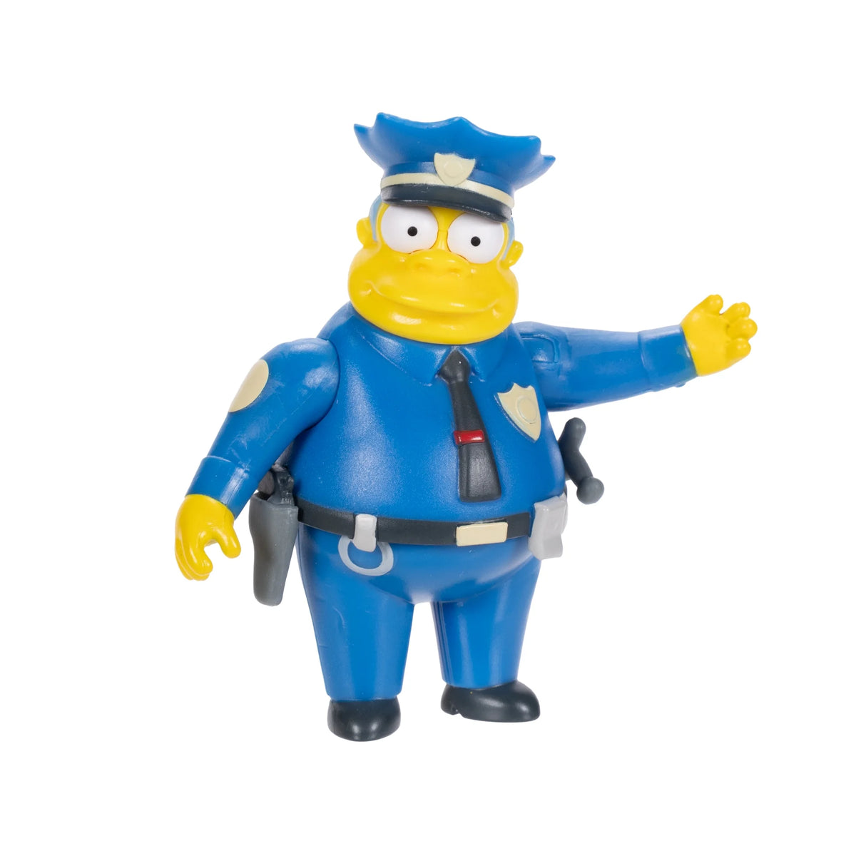 Cartoon police chief figure with one arm raised in a stop gesture