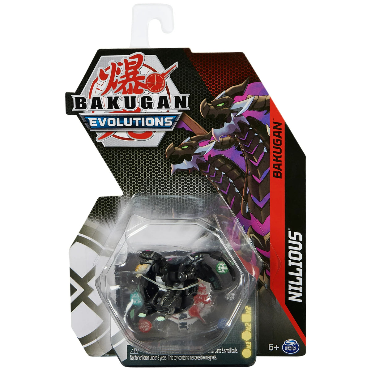 Bakugan Evolutions Nillious blister pack, black three-headed dragon ball