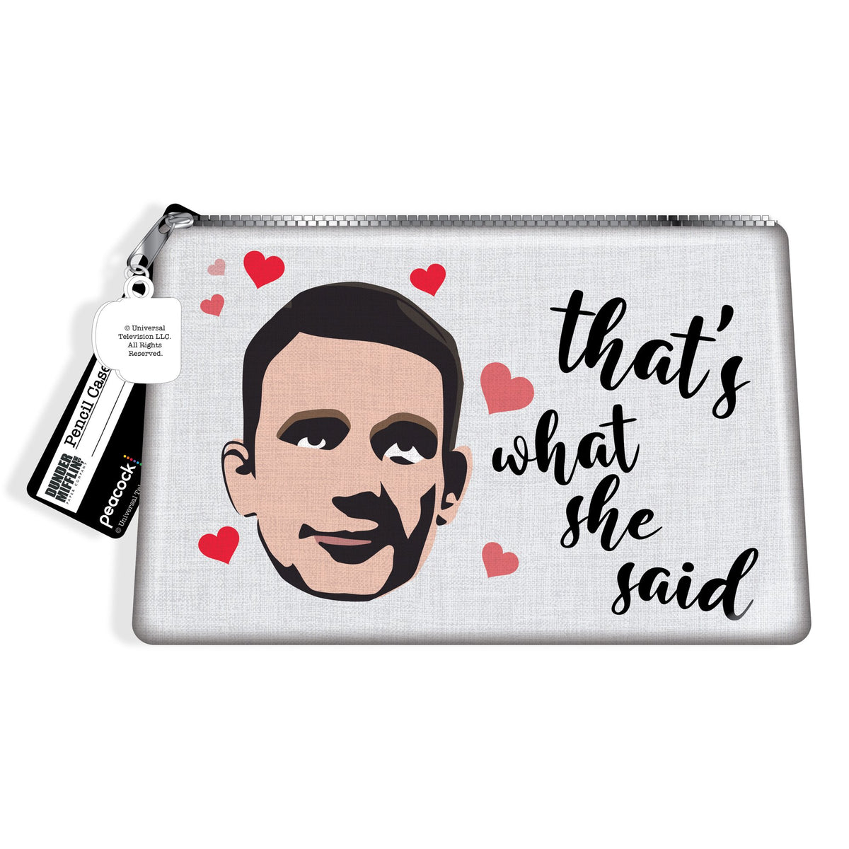 Michael Scott that's what she said pencil case with a Dunder Mifflin tag