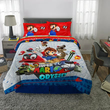 Load image into Gallery viewer, Super Mario Full Sheet Set, Gaming Bedding, Gray and Red, Nintendo
