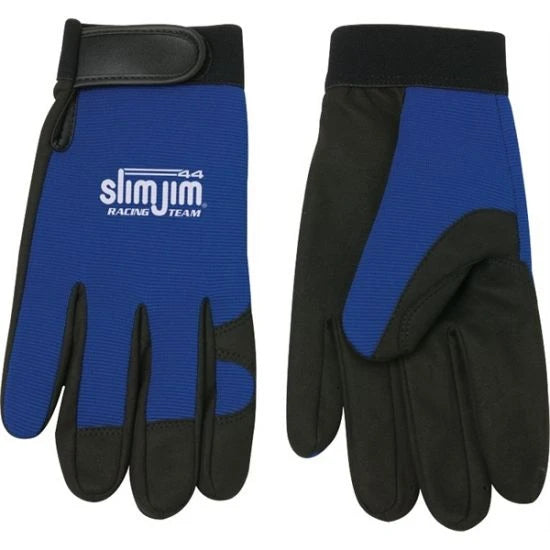 Back and palm of the blue and black mechanics gloves
