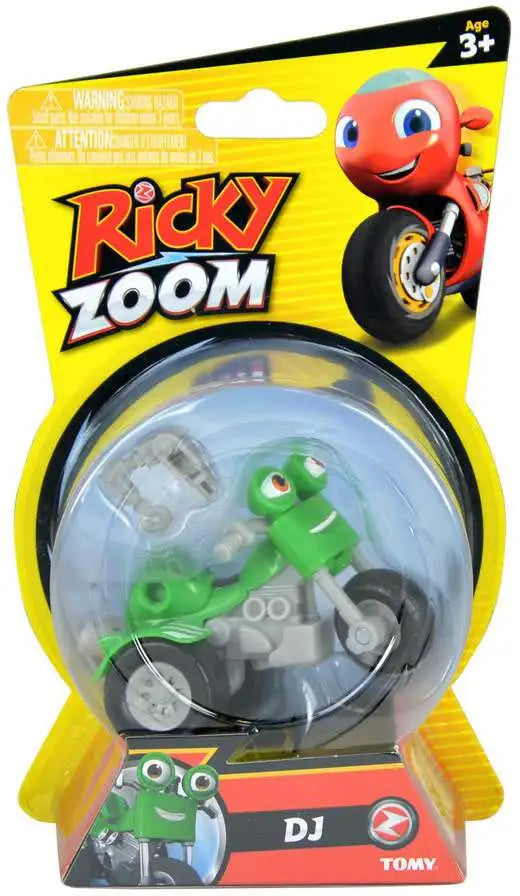 Green DJ bike figure in its yellow blister card, ages 3+
