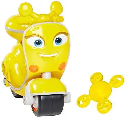 Yellow cartoon scooter toy with blue eyes and a yellow drone accessory