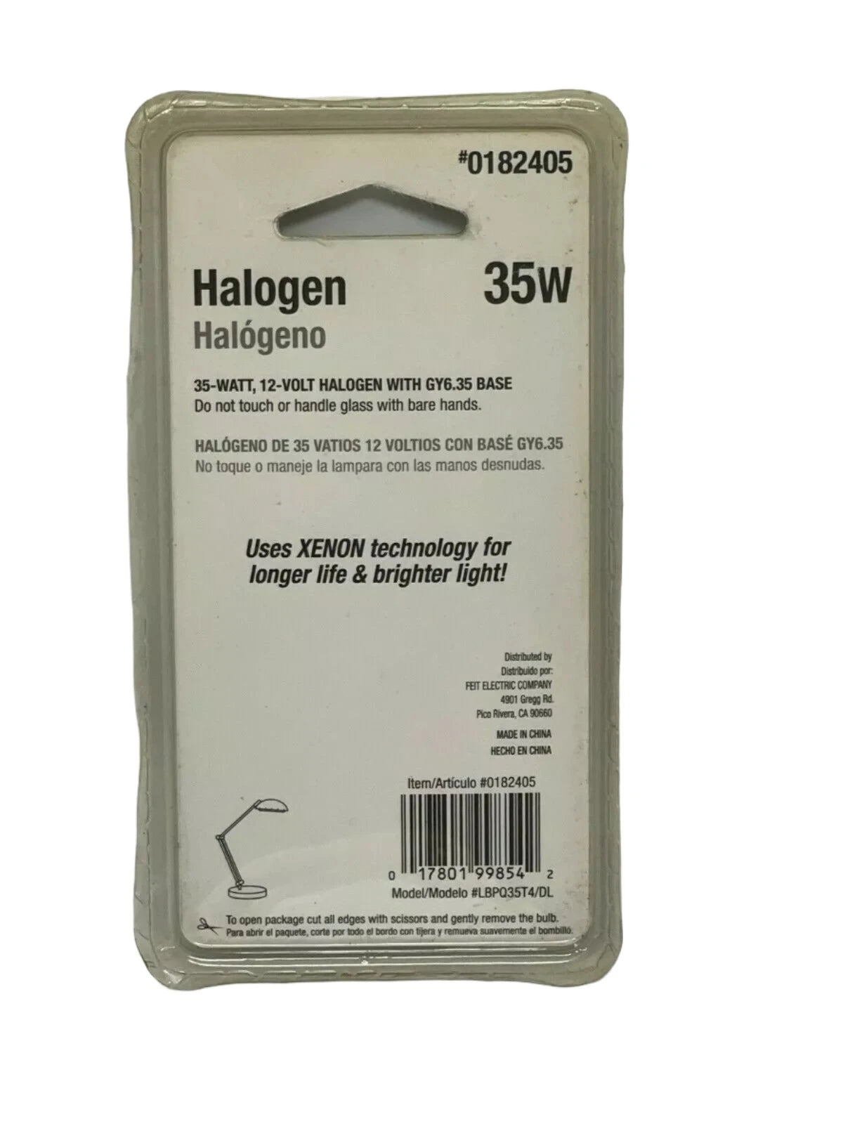 Back of the blister pack: 35-watt 12-volt halogen, GY6.35 base, xenon technology