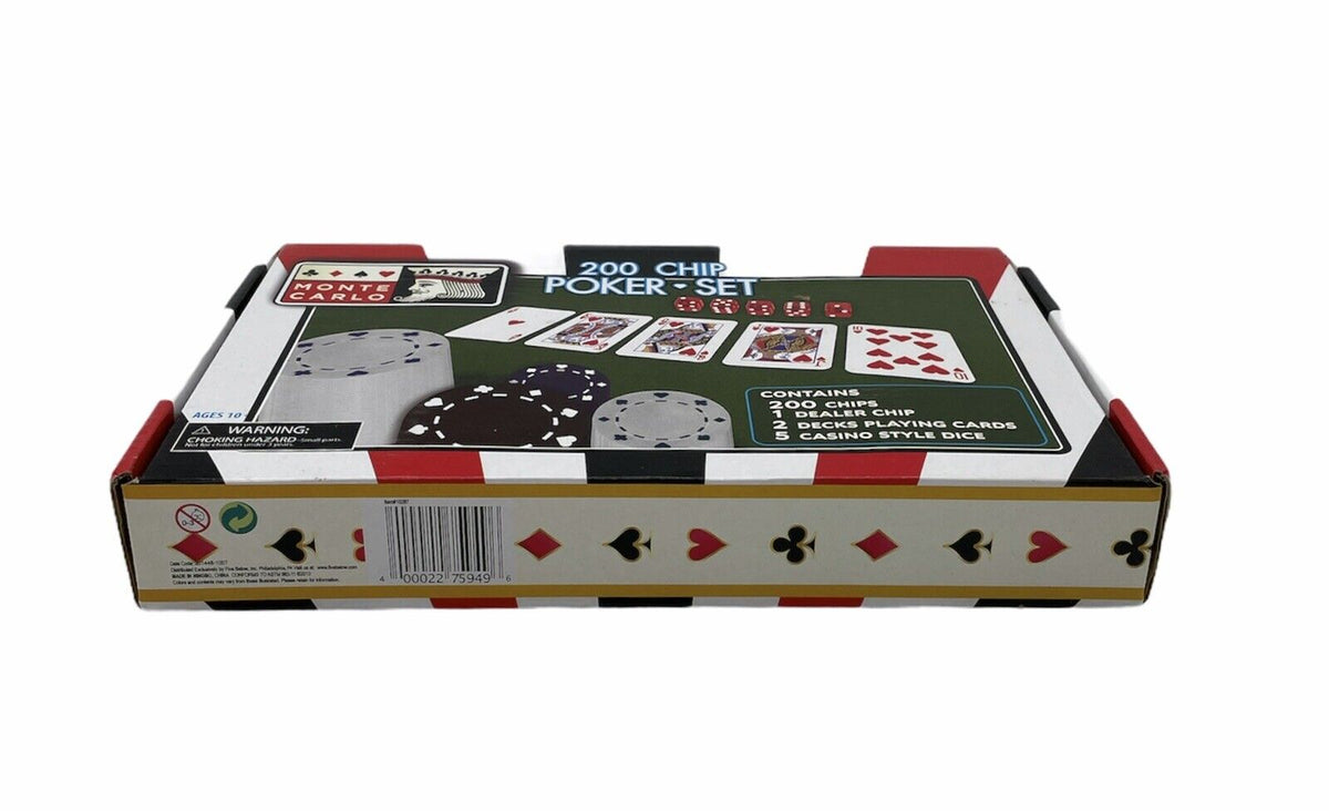 Poker set box seen from the edge with suit symbols and barcode