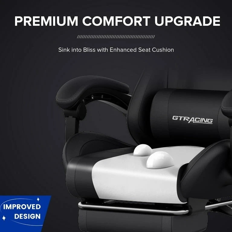 Close-up of the padded seat cushion and lumbar pillow on the gaming chair