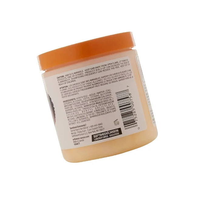 Tilted back view of the souffle jar showing the ingredients and barcode