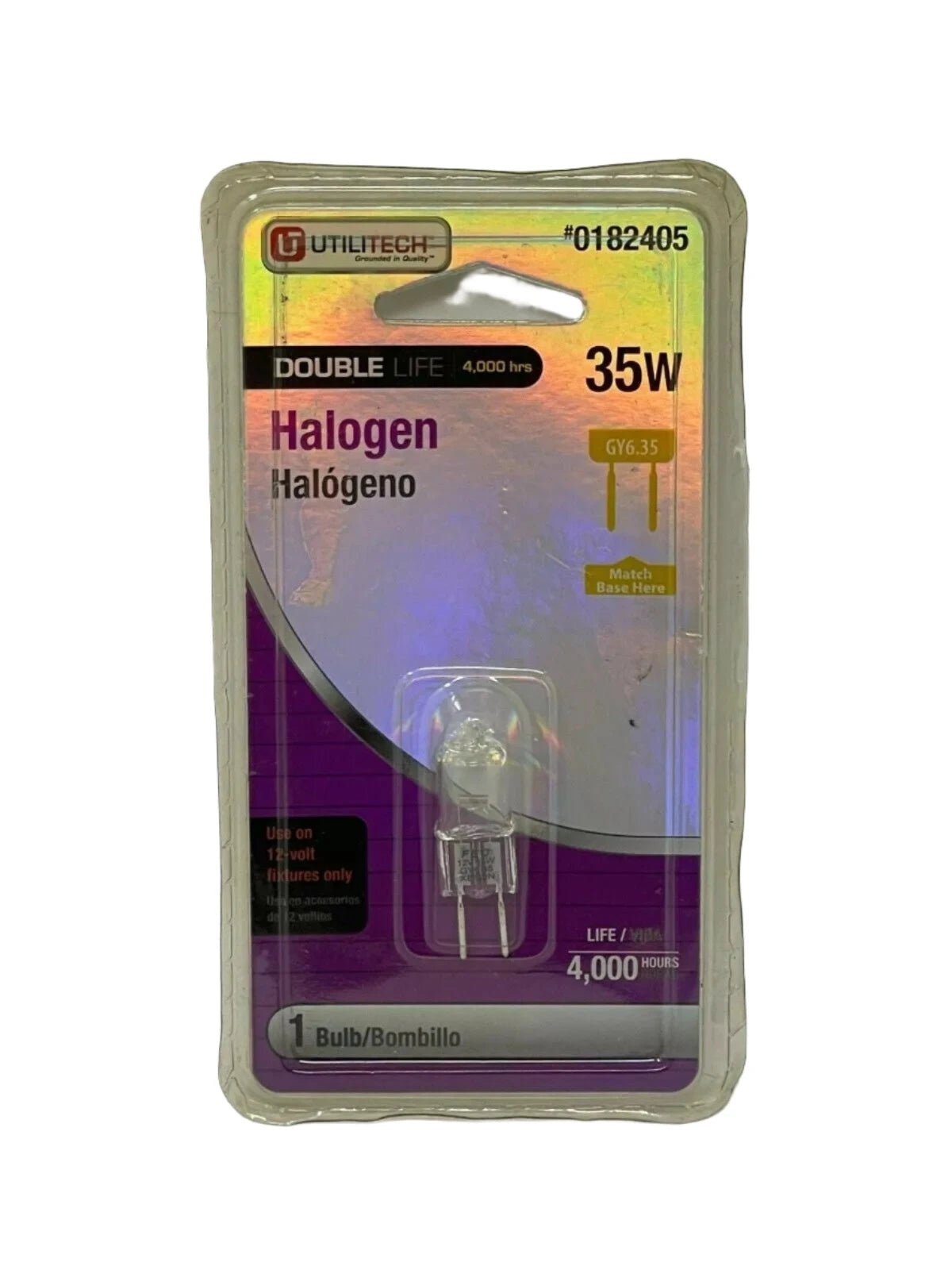 35W double life halogen bulb with GY6.35 base in a blister pack, 1 bulb
