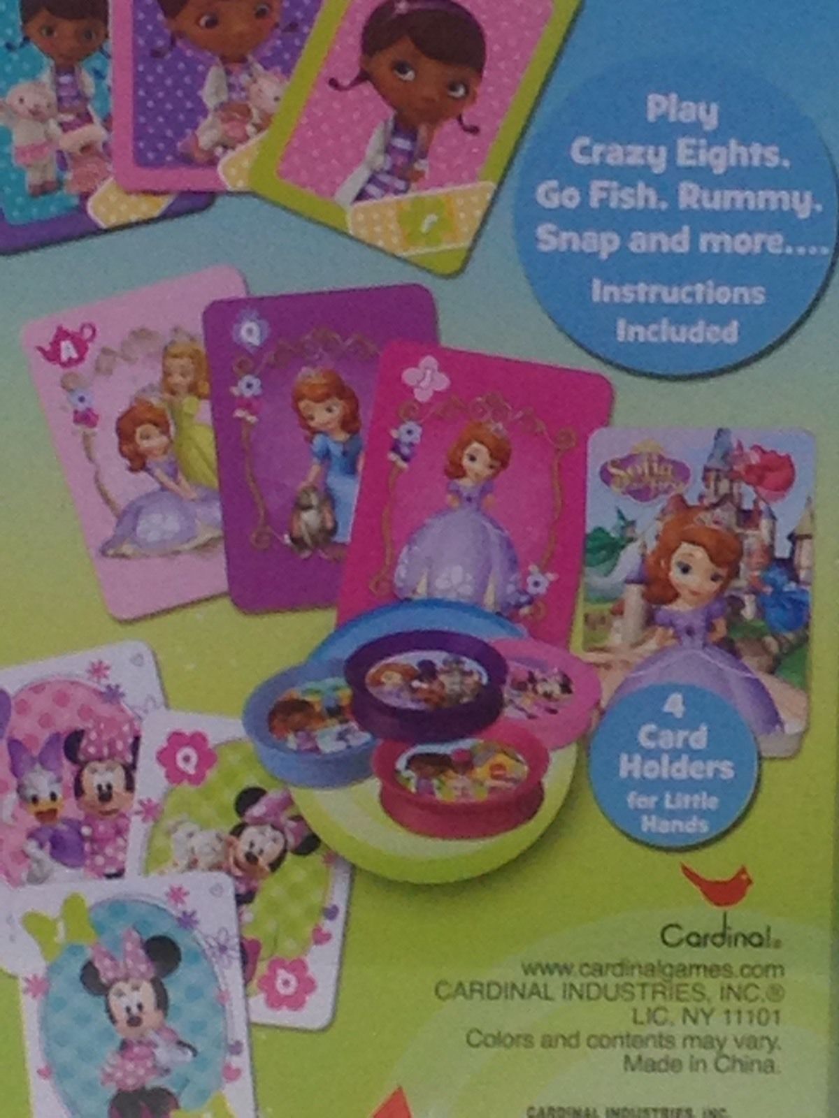 Close-up of the tin back with Sofia and Minnie cards and round card holders