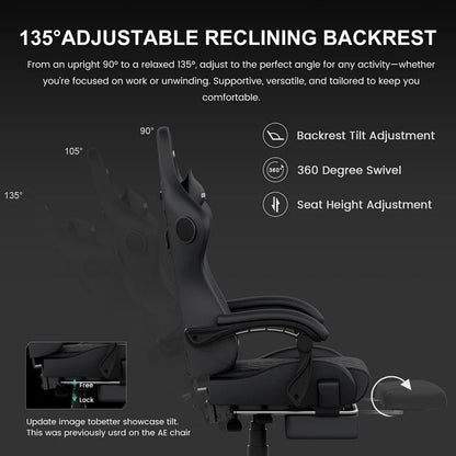 GTRACING GTW-100 Reclining Gaming Chair Bluetooth Footrest Adjustable Pillows