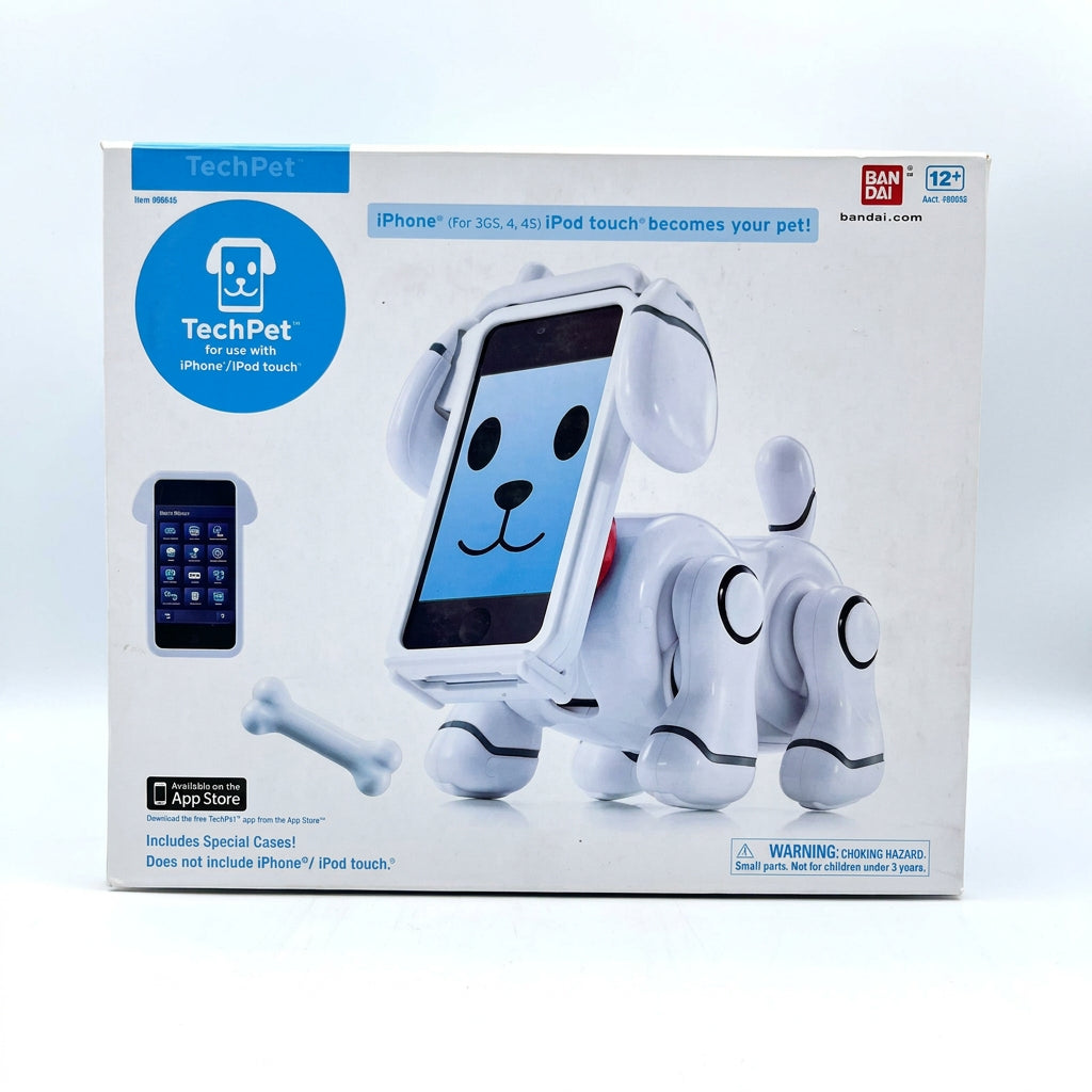 Bandai TechPet box: white robot dog that holds an iPhone 3GS/4/4S or iPod touch as its face