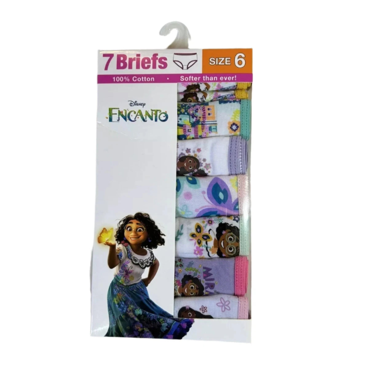 Size 6 Encanto 7-pack briefs box with Mirabel holding a glowing butterfly