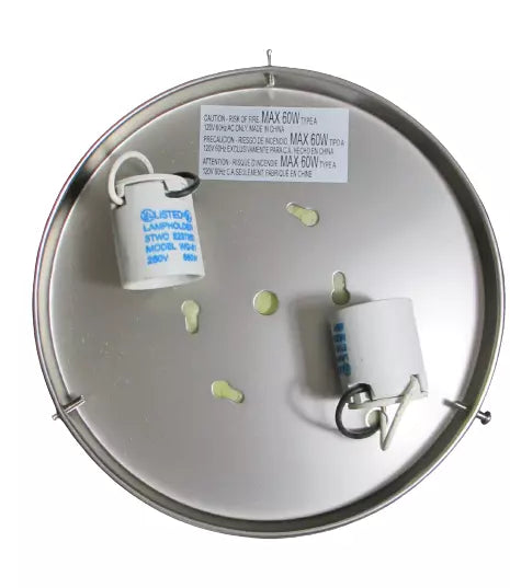 Inside of the nickel ceiling light base showing two bulb sockets