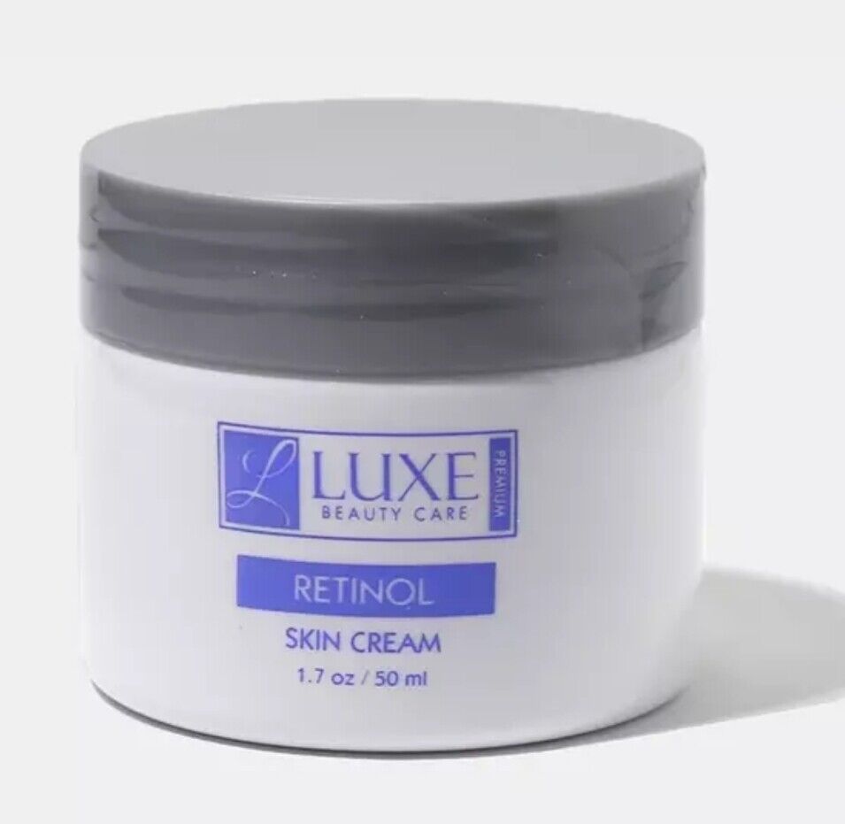 White jar of Luxe Beauty Care Retinol skin cream, 1.7 oz, grey lid