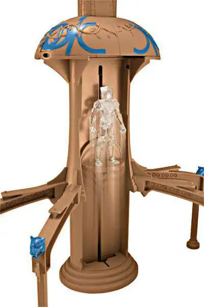 Close-up of the tower column with a clear figure inside the lift