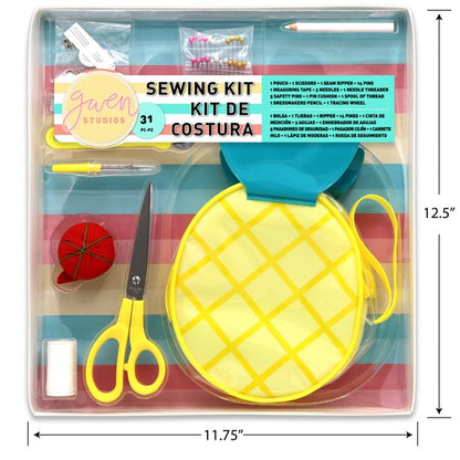 Gwen Studios Beginners and Travel Sewing Kit, Pineapple Zipper Pouch, 31Pc